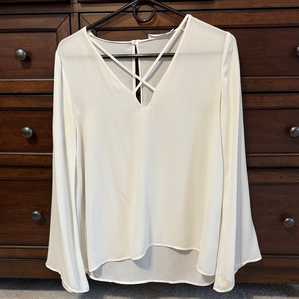 Lush Cream Cross-Strap Blouse
